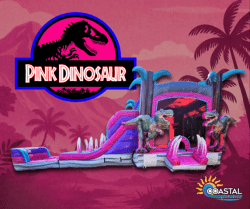 Pink Dino Bounce House and Single Lane Slide Pink Dino Bounce House and Single Lane Slide